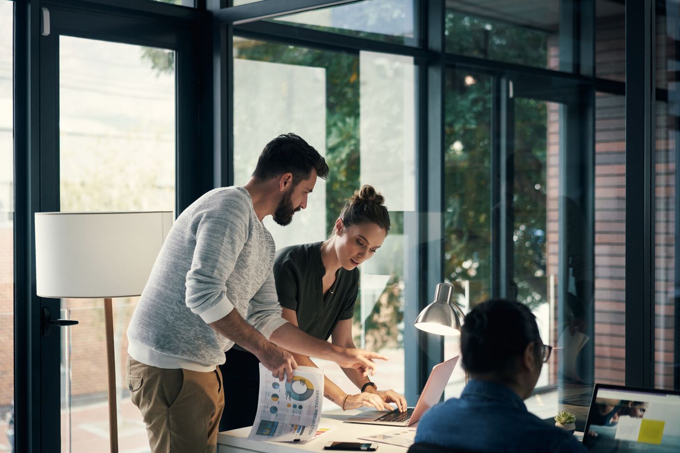 Team working with Microsoft business tools
